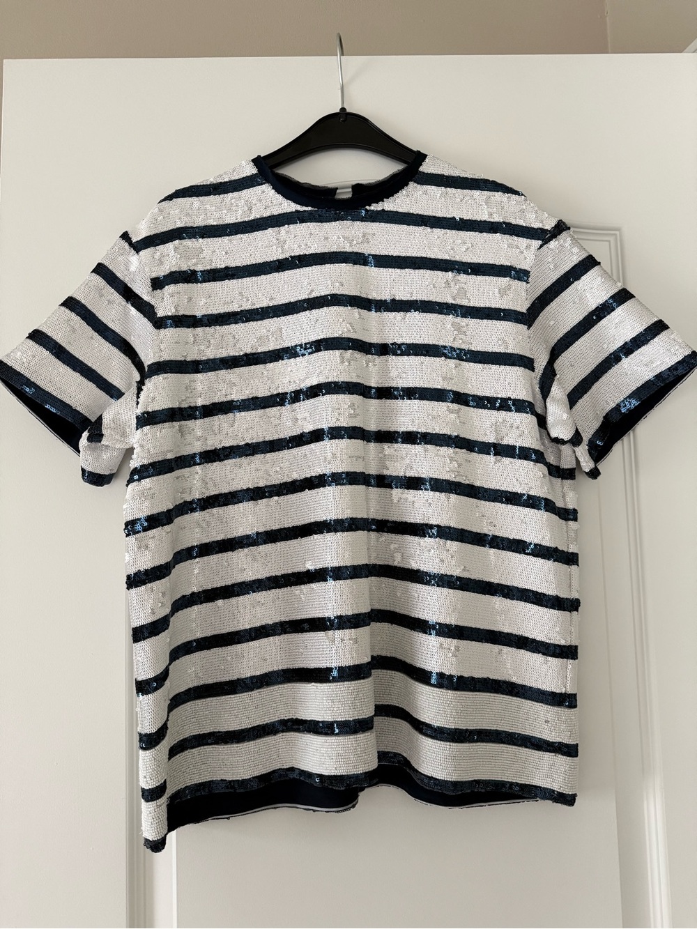 Ralph Lauren Navy and White Striped Sequin Tee, size S